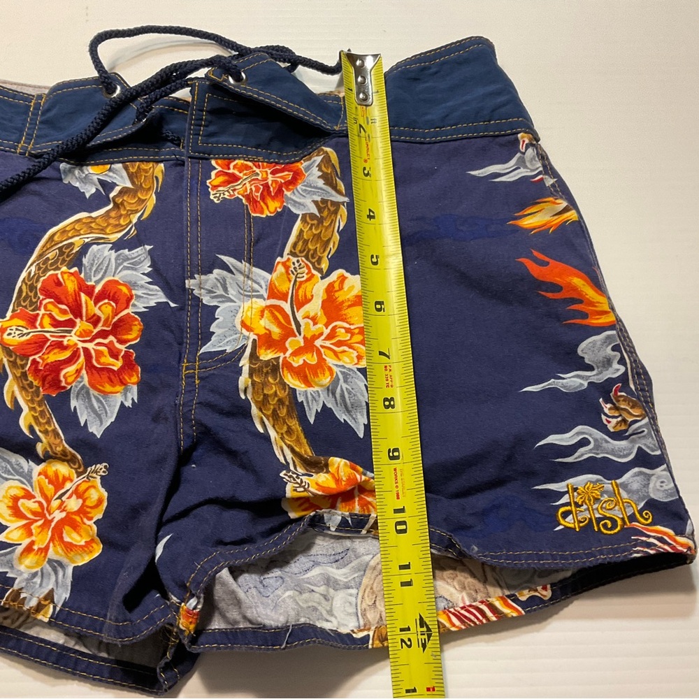 Y2K Board Shorts Women/Junior Sz 5 Blue Orange Hawaiian Print Floral Dragon Dish - Picture 6 of 9